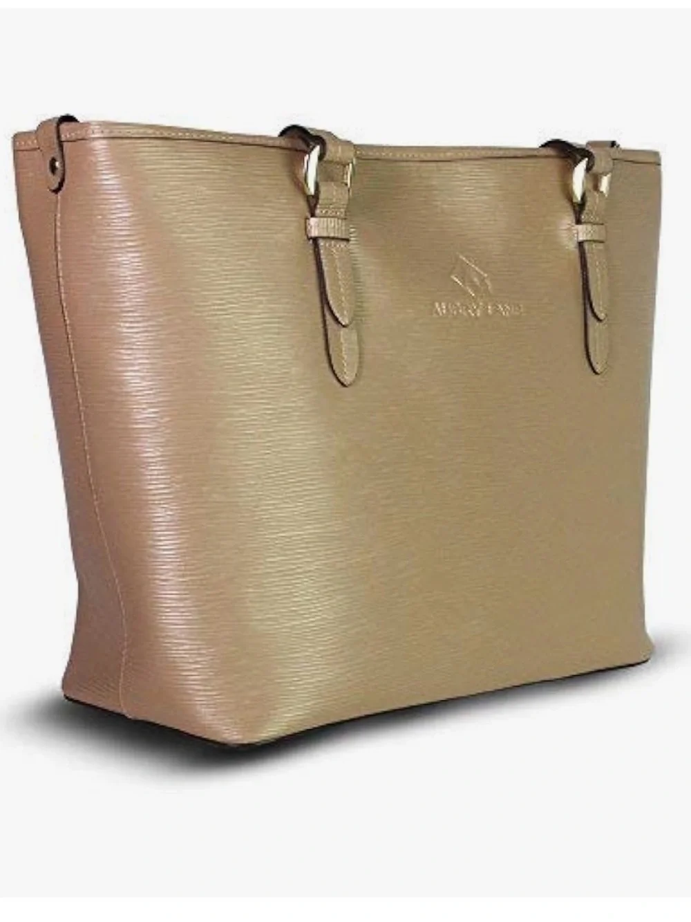 Aubry Lane Joelle Womens Structured Textured Metallic Tan Leather Tote Bag Purse